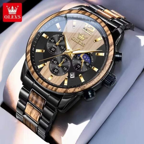 Olevs OL-3645 Quartz Chronograph Men Calendar Watch Round Textured